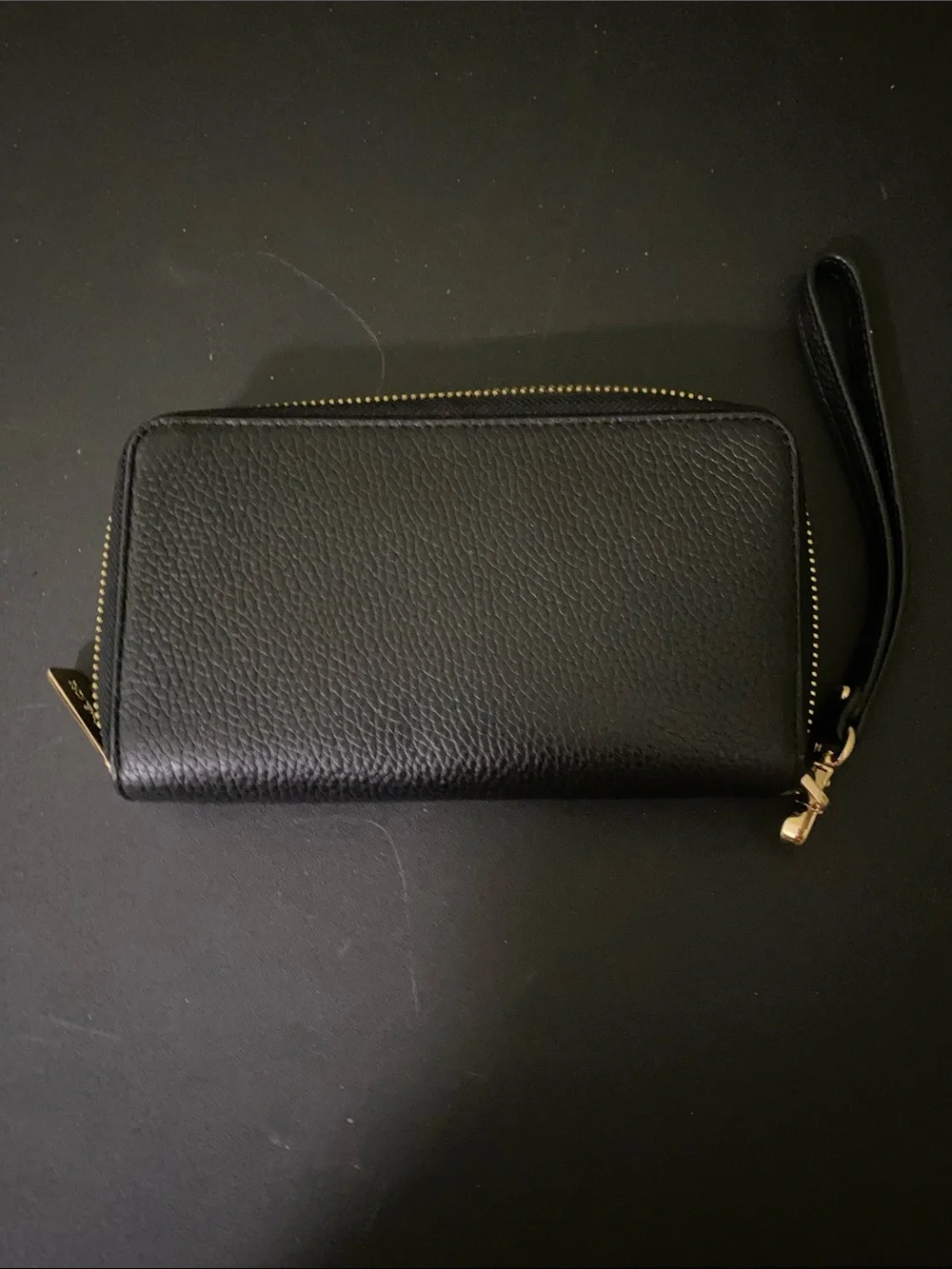 Michael Kors Black Leather Zip-Around Wristlet with Gold Logo - Picture 3 of 3
